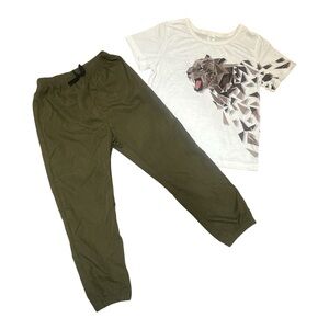 SHEIN White and Olive Kids Matching Set